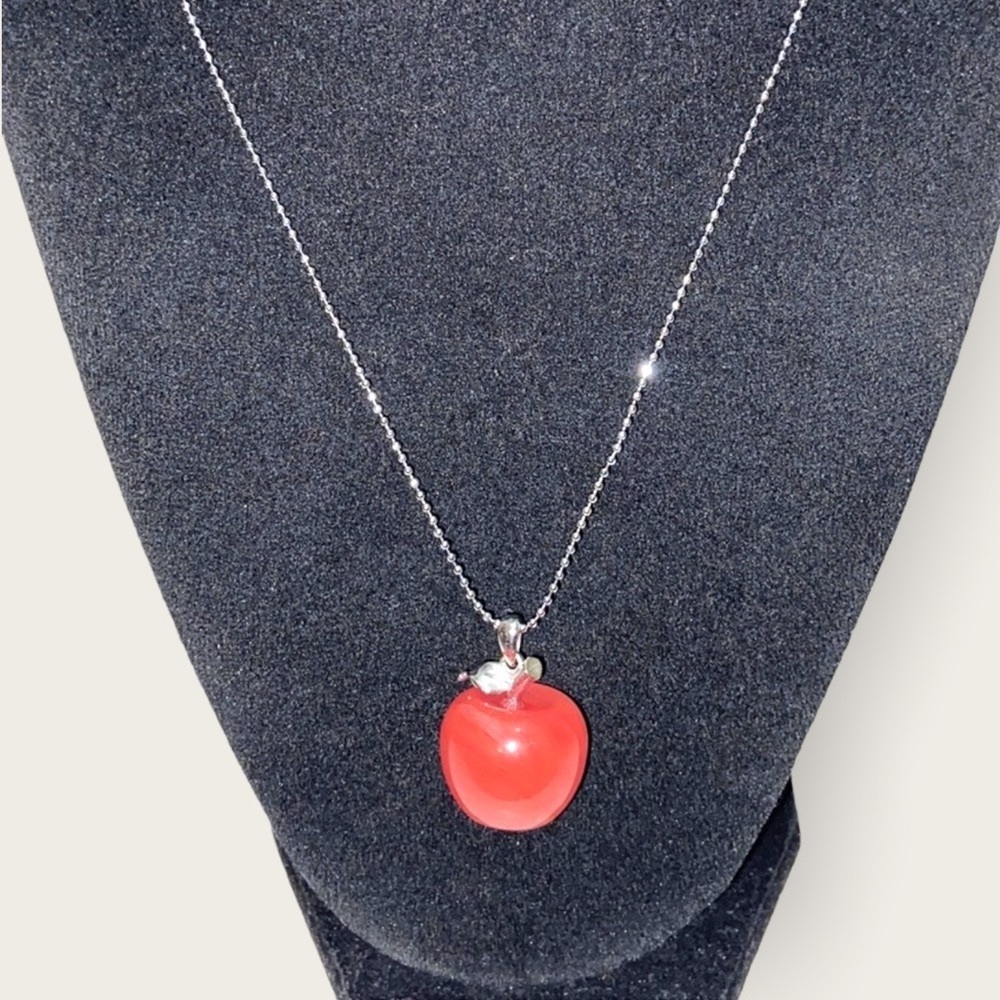 Natural Watermelon Tourmaline Crystal; Apple Pendant Necklace; Calm and Soothes
